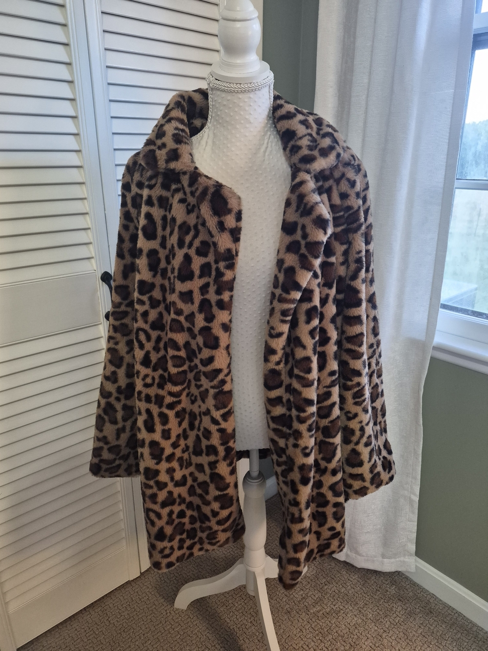 Love Tree Leopard Print Faux Fur Teddy Coat - Brown/Black